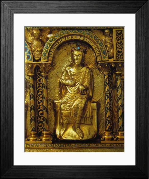 Framed Print : The Shrine of Charlemagne, Detail: Frederick II, Holy Roman Emperor, 1215. Artist: West European Applied Art Framed Print : The Shrine of Charlemagne, Detail: Frederick II, Holy Roman Emperor, 1215. Artist: West European Applied Art