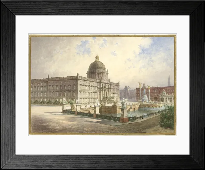 Framed Print : The Berliner Stadtschloss. View of the palace facade from the palace bridge, 1886. Artist: Ziller, Hermann (1843-1915) Framed Print : The Berliner Stadtschloss. View of the palace facade from the palace bridge, 1886. Artist: Ziller, Hermann (1843-1915)