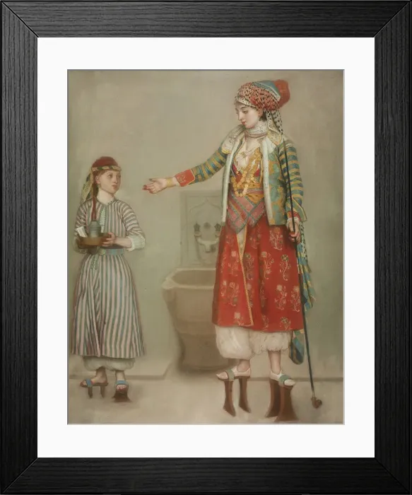 Framed Print : A lady in Turkish costume with her servant at the hammam, Mid of the 18th cen Artist: Liotard, Jean-Etienne (1702-1789)