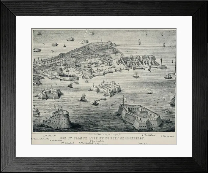 Framed Print : View and Plan of island and the port of Kronstadt, c. 1850. Artist: Anonymous Framed Print : View and Plan of island and the port of Kronstadt, c. 1850. Artist: Anonymous