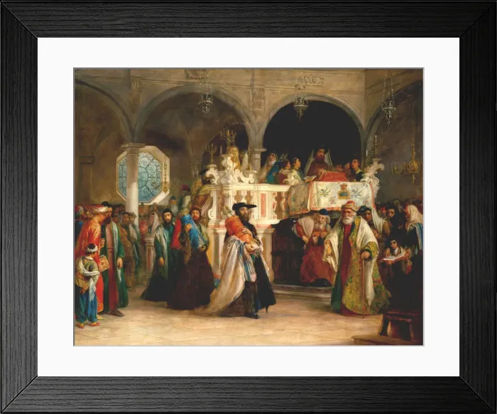 Framed Print : The Feast of the Rejoicing of the Torah at the Synagogue in Leghorn, Italy, 1850. Artist: Hart, Solomon Alexander (1806-1881) Framed Print : The Feast of the Rejoicing of the Torah at the Synagogue in Leghorn, Italy, 1850. Artist: Hart, Solomon Alexander (1806-1881)