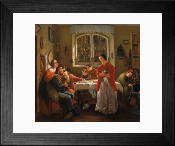 Framed Print : The Return of the Volunteer from the Wars of Liberation to His Family Still Living in Accordance wit Artist: Oppenheim, Moritz Daniel (1800-1882) Framed Print : The Return of the Volunteer from the Wars of Liberation to His Family Still Living in Accordance wit Artist: Oppenheim, Moritz Daniel (1800-1882)