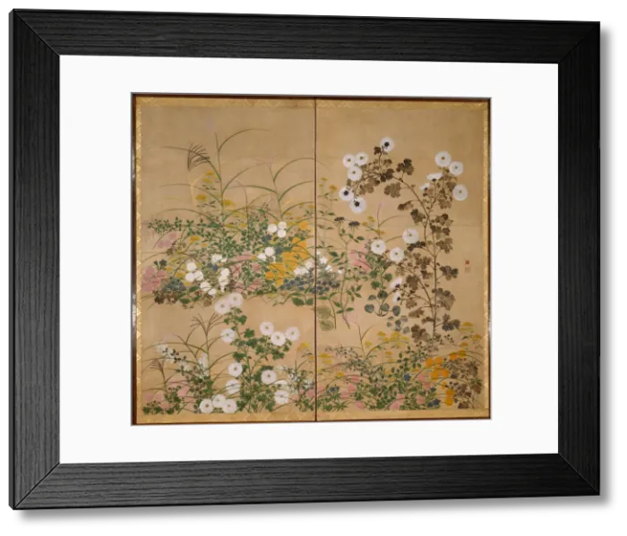 Framed Print : Flowering Plants in Autumn, 18th century. Artist: Korin, Ogata (1658-1716)