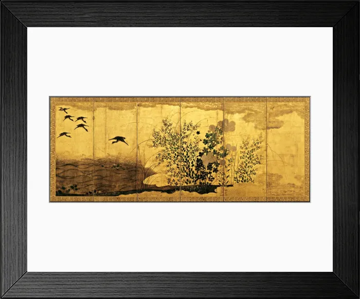 Framed Print : Autumn landscape with wild geese, c. 1650. Artist: Anonymous Framed Print : Autumn landscape with wild geese, c. 1650. Artist: Anonymous