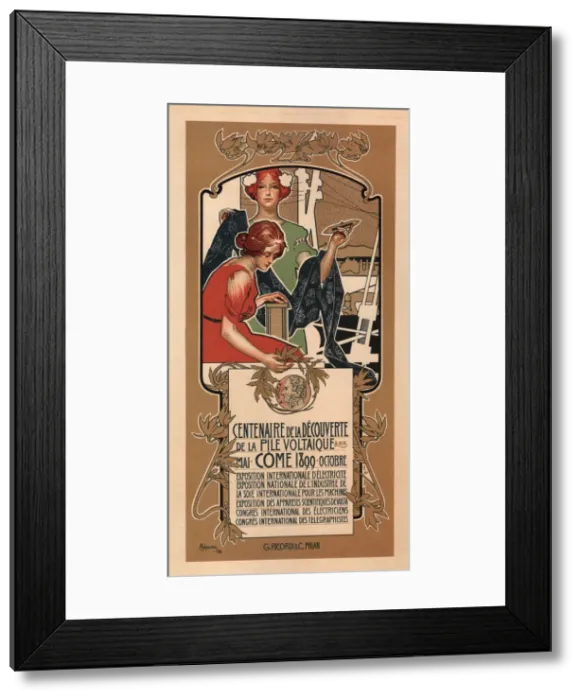 Framed Print : The 100th Anniversary of Voltas Discovery of the Electric Battery, 1898. Artist: Hohenstein, Adolfo (1854-1928) Framed Print : The 100th Anniversary of Voltas Discovery of the Electric Battery, 1898. Artist: Hohenstein, Adolfo (1854-1928)