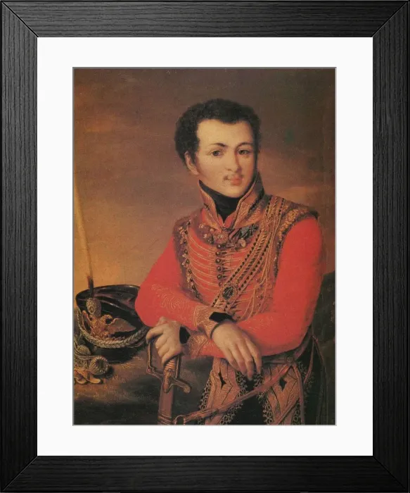 Framed Print : Portrait of Artemy Lazarev (1791-1813), Staff ride master of the Life-Guards Hussar Regiment, 1820s. Artist: Anonymous Framed Print : Portrait of Artemy Lazarev (1791-1813), Staff ride master of the Life-Guards Hussar Regiment, 1820s. Artist: Anonymous