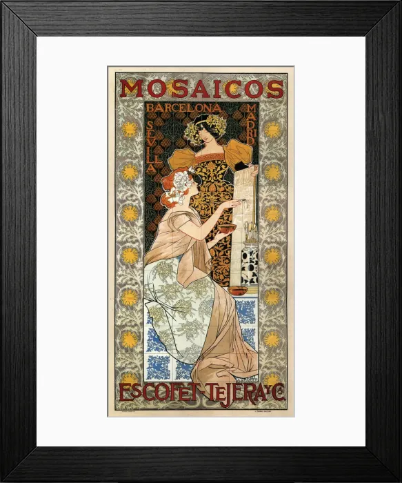 Framed Print : Mosaicos Escofet-Tejera (Advertising Poster), 1900. Artist: Riquer Inglada, Alejandro de (1856-1920) Framed Print : Mosaicos Escofet-Tejera (Advertising Poster), 1900. Artist: Riquer Inglada, Alejandro de (1856-1920)