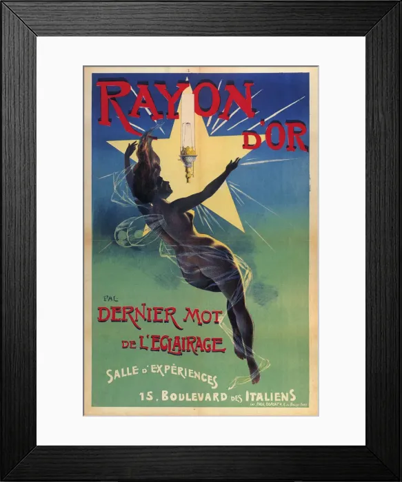 Framed Print : Rayon d or - Dernier mot de l Eclairage, 1895. Artist: Paleologue (Paleologu), Jean de (1855-1942) Framed Print : Rayon d or - Dernier mot de l Eclairage, 1895. Artist: Paleologue (Paleologu), Jean de (1855-1942)
