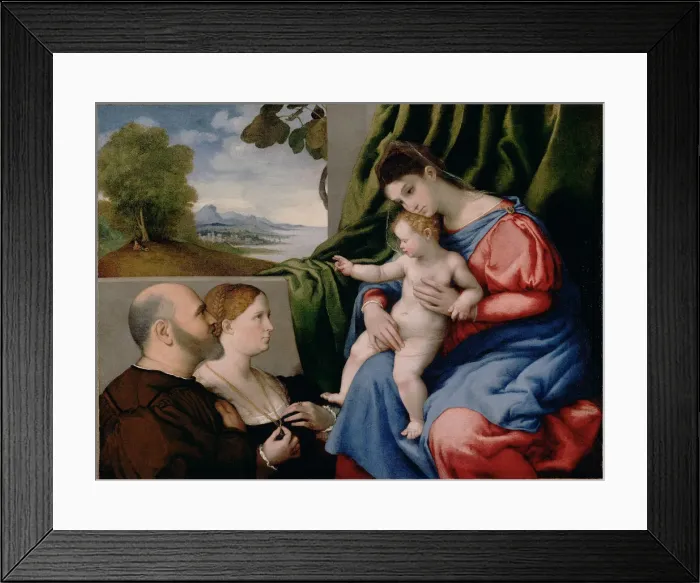 Framed Print : Madonna with child and two donors, 1525-1530. Artist: Lotto, Lorenzo (1480-1556) Framed Print : Madonna with child and two donors, 1525-1530. Artist: Lotto, Lorenzo (1480-1556)