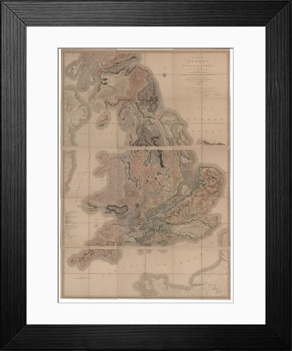 Framed Print : Delineation of the Strata of England and Wales with a Part of Scotland (The first geological map of Artist: Smith, William (1769-1839) Framed Print : Delineation of the Strata of England and Wales with a Part of Scotland (The first geological map of Artist: Smith, William (1769-1839)