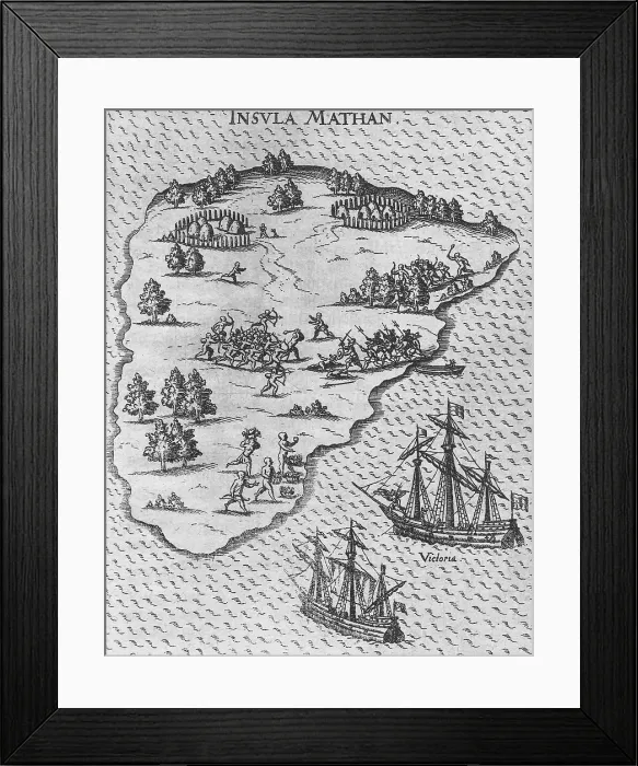 Framed Print : Death of Magellan on the Philippine island of Mactan. (From Levinus Hulsiuss Beschreibung der wunde Artist: Anonymous Framed Print : Death of Magellan on the Philippine island of Mactan. (From Levinus Hulsiuss Beschreibung der wunde Artist: Anonymous