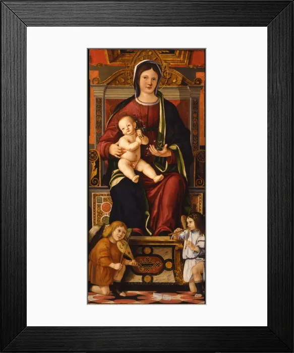 Framed Print : The Virgin and Child Enthroned with Two Musician Angels, 1508-1510. Artist: Caselli, Cristoforo (ca 1460-1521) Framed Print : The Virgin and Child Enthroned with Two Musician Angels, 1508-1510. Artist: Caselli, Cristoforo (ca 1460-1521)