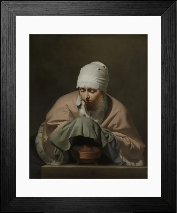 Framed Print : Young Woman Warming her Hands, 1646. Artist: Everdingen, Caesar Boetius van (1616-1678) Framed Print : Young Woman Warming her Hands, 1646. Artist: Everdingen, Caesar Boetius van (1616-1678)