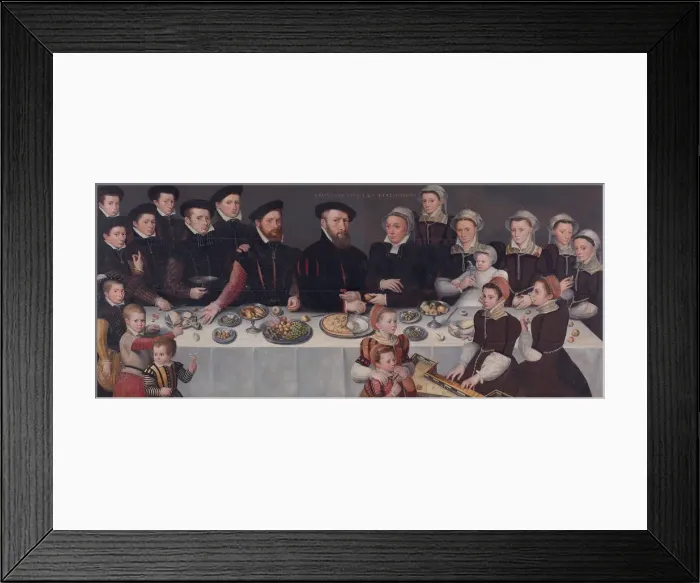Framed Print : Family-portrait of Pierre de Moucheron, merchant in Middelburg and Antwerpen, his wife Isabeau de Ge Artist: Anonymous Framed Print : Family-portrait of Pierre de Moucheron, merchant in Middelburg and Antwerpen, his wife Isabeau de Ge Artist: Anonymous
