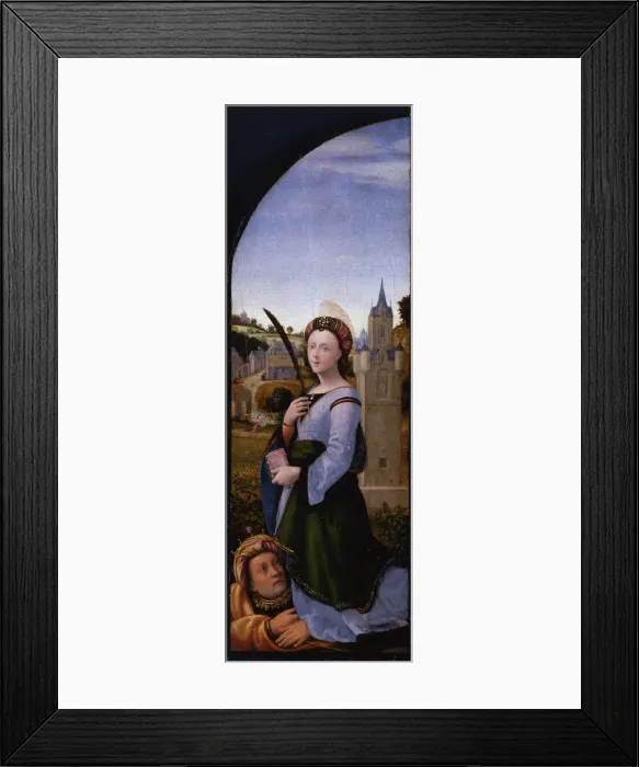 Framed Print : Triptych: Saint Barbara and her father Dioscurus, 1500. Artist: Albertinelli, Mariotto (1474-1515) Framed Print : Triptych: Saint Barbara and her father Dioscurus, 1500. Artist: Albertinelli, Mariotto (1474-1515)