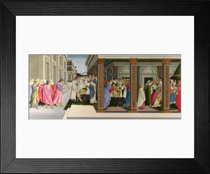 Framed Print : Three Miracles of Saint Zenobius, c. 1500. Artist: Botticelli, Sandro (1445-1510)