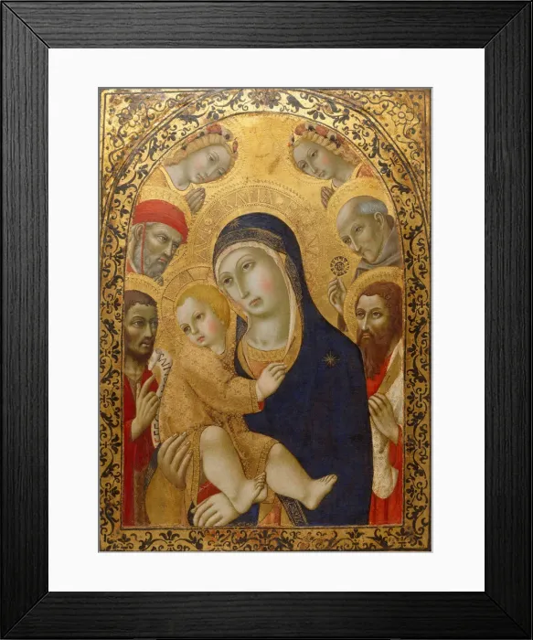 Framed Print : Madonna and Child with Saints Jerome, John the Baptist, Bernardino and Bartholomew, ca 1450-1475. Artist: Sano di Pietro (1406-1481) Framed Print : Madonna and Child with Saints Jerome, John the Baptist, Bernardino and Bartholomew, ca 1450-1475. Artist: Sano di Pietro (1406-1481)