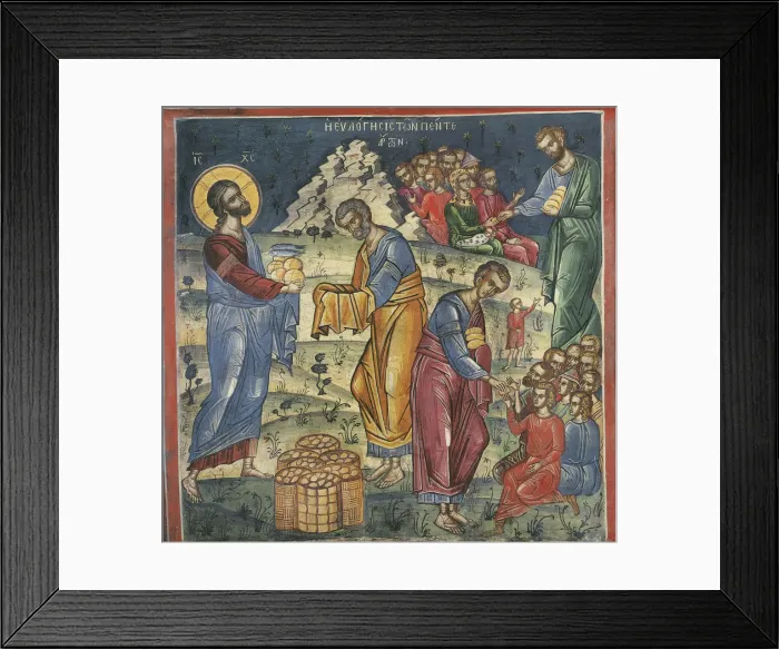 Framed Print : The Miracle of the Five Loaves and Two Fishes, 16th century. Artist: Byzantine Master Framed Print : The Miracle of the Five Loaves and Two Fishes, 16th century. Artist: Byzantine Master