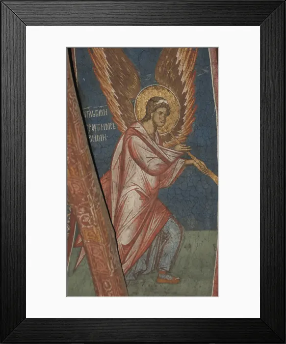 Framed Print : Angel with trumpet, ca 1350. Artist: Anonymous Framed Print : Angel with trumpet, ca 1350. Artist: Anonymous