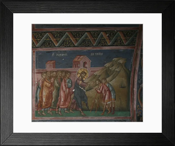 Framed Print : Jesus healing two blind men, 14th century. Artist: Anonymous Framed Print : Jesus healing two blind men, 14th century. Artist: Anonymous