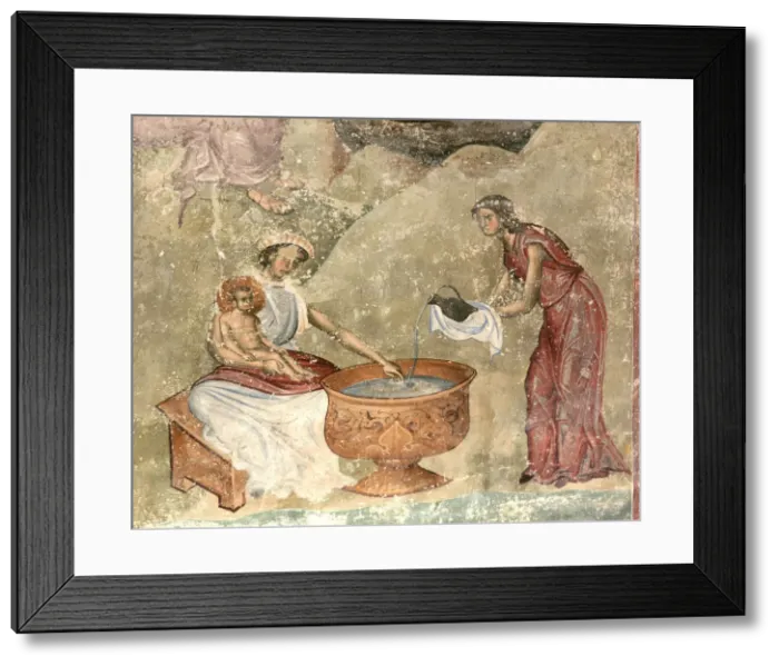 Framed Print : The washing of the child in the nativity scene, c. 1260-1270. Artist: Anonymous Framed Print : The washing of the child in the nativity scene, c. 1260-1270. Artist: Anonymous