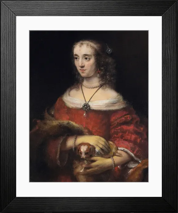 Framed Print : Portrait of a Lady with a Lap Dog, ca 1665. Artist: Rembrandt van Rhijn (1606-1669) Framed Print : Portrait of a Lady with a Lap Dog, ca 1665. Artist: Rembrandt van Rhijn (1606-1669)