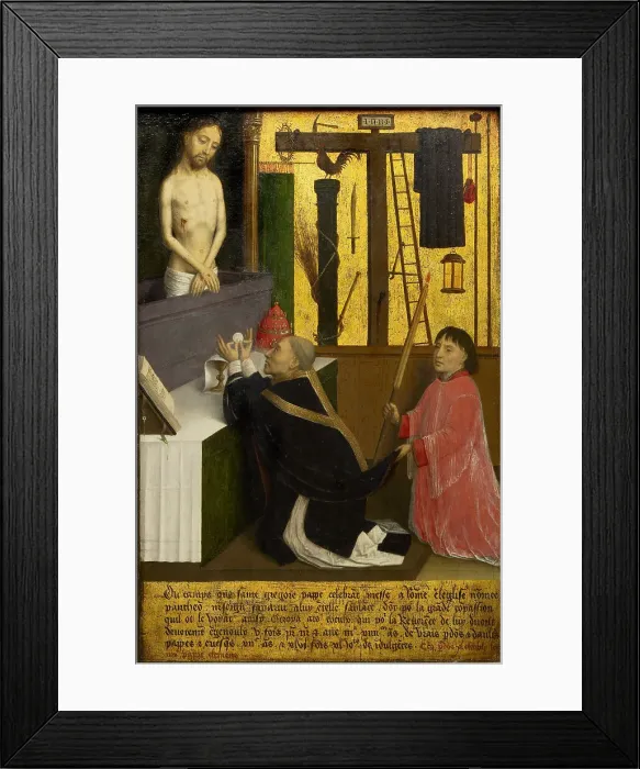 Framed Print : The Mass of Saint Gregory, ca 1460. Artist: Marmion, Simon (ca 1425-1489)