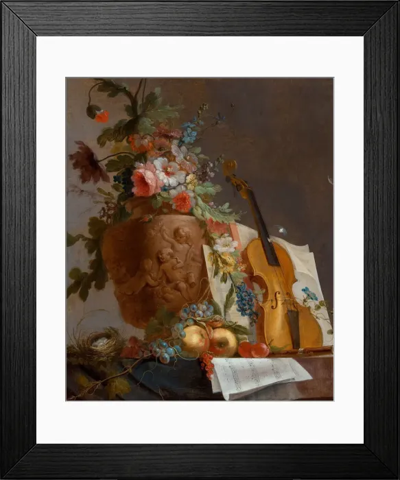 Framed Print : Still life with flowers and a violin, c. 1750. Artist: Bachelier, Jean-Jacques (1724-1806) Framed Print : Still life with flowers and a violin, c. 1750. Artist: Bachelier, Jean-Jacques (1724-1806)