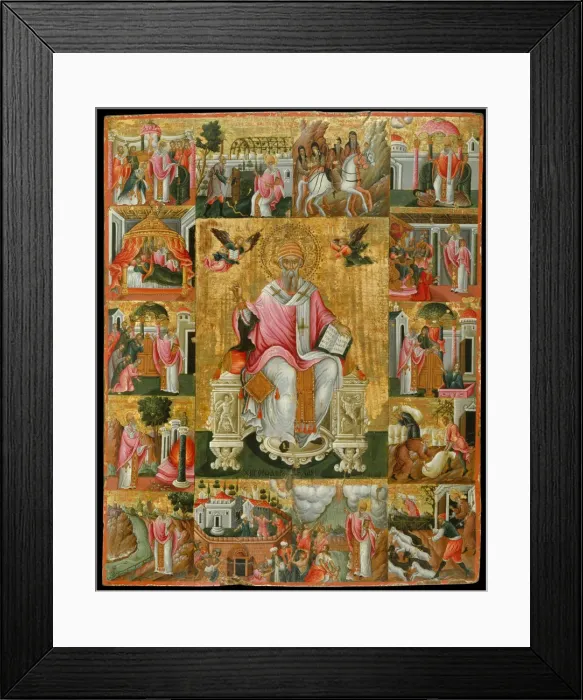 Framed Print : Saint Spyridon, Bishop of Trimythous with scenes from his life, Second Half of the 17th cen Artist: Poulakis, Theodore (1622-1692) Framed Print : Saint Spyridon, Bishop of Trimythous with scenes from his life, Second Half of the 17th cen Artist: Poulakis, Theodore (1622-1692)