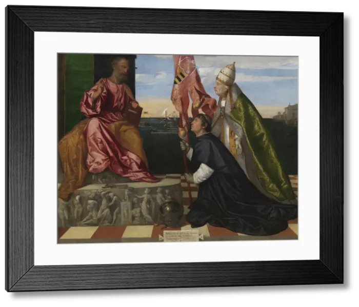 Framed Print : Jacopo Pesaro being presented by Pope Alexander VI to Saint Peter, 1506-1511. Artist: Titian (1488-1576) Framed Print : Jacopo Pesaro being presented by Pope Alexander VI to Saint Peter, 1506-1511. Artist: Titian (1488-1576)