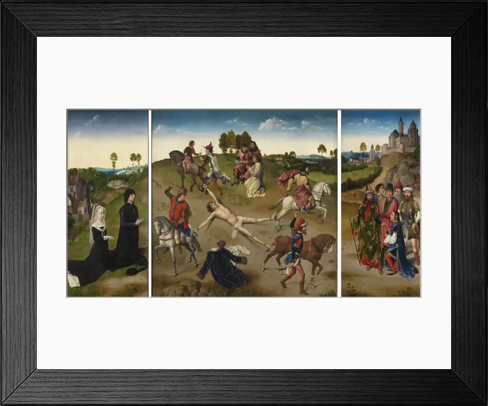 Framed Print : Martyrdom of Saint Hippolytus (Triptych), after 1468. Artist: Goes, Hugo, van der (1435-1482) Framed Print : Martyrdom of Saint Hippolytus (Triptych), after 1468. Artist: Goes, Hugo, van der (1435-1482)