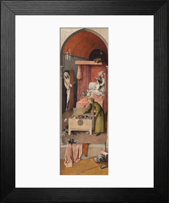 Framed Print : Death and the Miser, ca 1485. Artist: Bosch, Hieronymus (c. 1450-1516) Framed Print : Death and the Miser, ca 1485. Artist: Bosch, Hieronymus (c. 1450-1516)