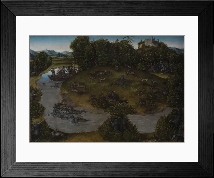 Framed Print : Stag Hunt with the Elector Frederick the Wise, after 1529. Artist: Cranach, Lucas, the Elder (1472-1553) Framed Print : Stag Hunt with the Elector Frederick the Wise, after 1529. Artist: Cranach, Lucas, the Elder (1472-1553)