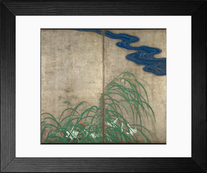 Framed Print : Summer and autumn flower plants. (Part of the pair of two-fold screens). Artist: Hoitsu, Sakai (1761-1828) Framed Print : Summer and autumn flower plants. (Part of the pair of two-fold screens). Artist: Hoitsu, Sakai (1761-1828)