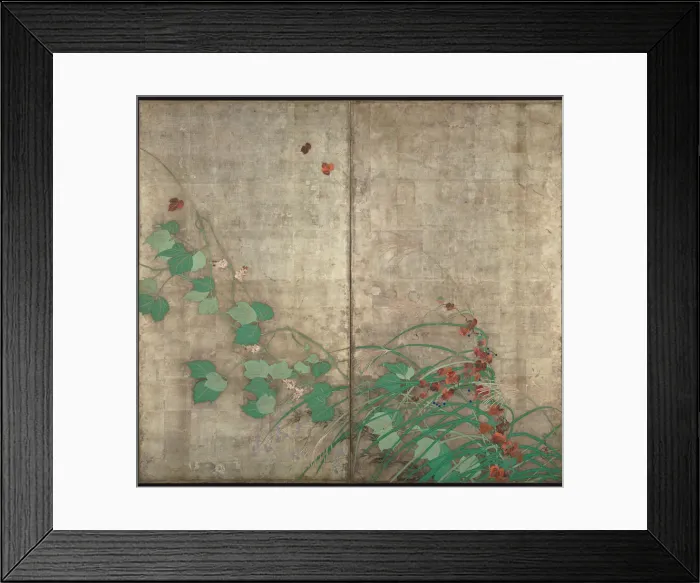 Framed Print : Summer and autumn flower plants. (Part of the pair of two-fold screens). Artist: Hoitsu, Sakai (1761-1828) Framed Print : Summer and autumn flower plants. (Part of the pair of two-fold screens). Artist: Hoitsu, Sakai (1761-1828)