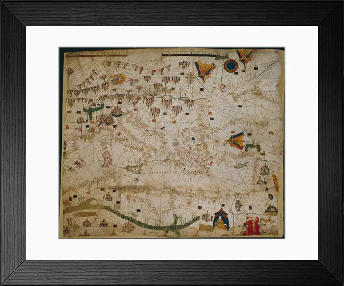 Framed Print : Nautical chart of the Mediterranean Sea and the Black Sea, 1440s. Artist: Rossell (Rosselli), Pere (Petrus) (active 1446-1489) Framed Print : Nautical chart of the Mediterranean Sea and the Black Sea, 1440s. Artist: Rossell (Rosselli), Pere (Petrus) (active 1446-1489)