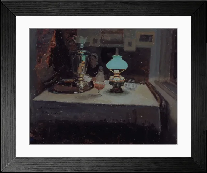 Framed Print : At the samovar, 1899. Artist: Kalinichenko, Jakov Jakovlevich (1869-1938) Framed Print : At the samovar, 1899. Artist: Kalinichenko, Jakov Jakovlevich (1869-1938)