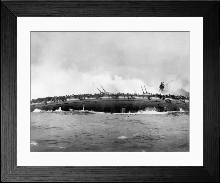 Framed Print : The german armoured cruiser SMS Blucher sinks after receiving multiple hits from British warships at Artist: Anonymous Framed Print : The german armoured cruiser SMS Blucher sinks after receiving multiple hits from British warships at Artist: Anonymous