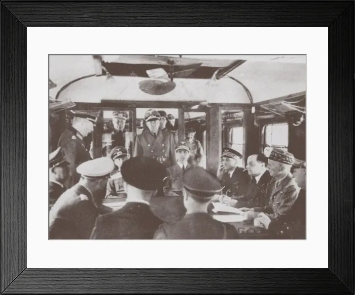 Framed Print : The German and French delegations inside a railroad car at Compiegne for the signing of Frances sur Artist: Anonymous Framed Print : The German and French delegations inside a railroad car at Compiegne for the signing of Frances sur Artist: Anonymous