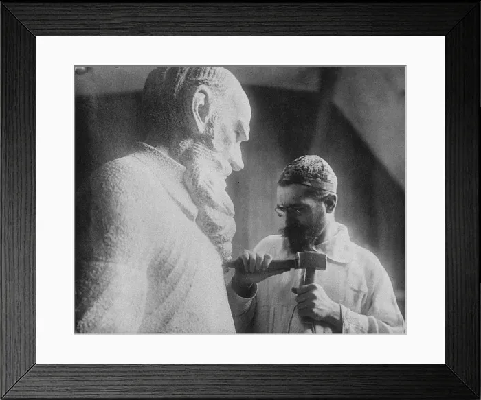 Framed Print : Russian sculptor Sergey Merkurov (1881-1952) working on his statue of Leo Tolstoy Artist: Anonymous Framed Print : Russian sculptor Sergey Merkurov (1881-1952) working on his statue of Leo Tolstoy Artist: Anonymous