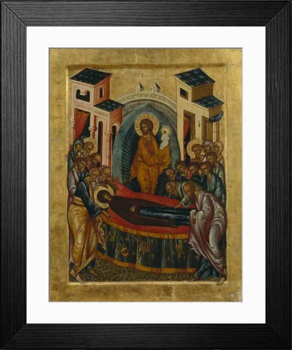 Framed Print : The Dormition of the Virgin. Artist: Russian icon Framed Print : The Dormition of the Virgin. Artist: Russian icon
