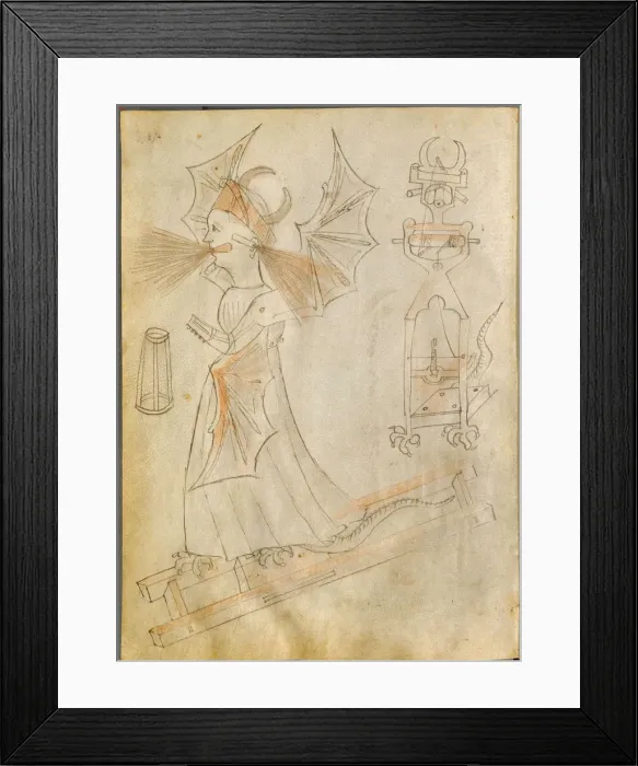 Framed Print : The Fire Witch (From: Bellicorum instrumentorum liber, cum figuris). Artist: Fontana, Giovanni (1395-1455) Framed Print : The Fire Witch (From: Bellicorum instrumentorum liber, cum figuris). Artist: Fontana, Giovanni (1395-1455)