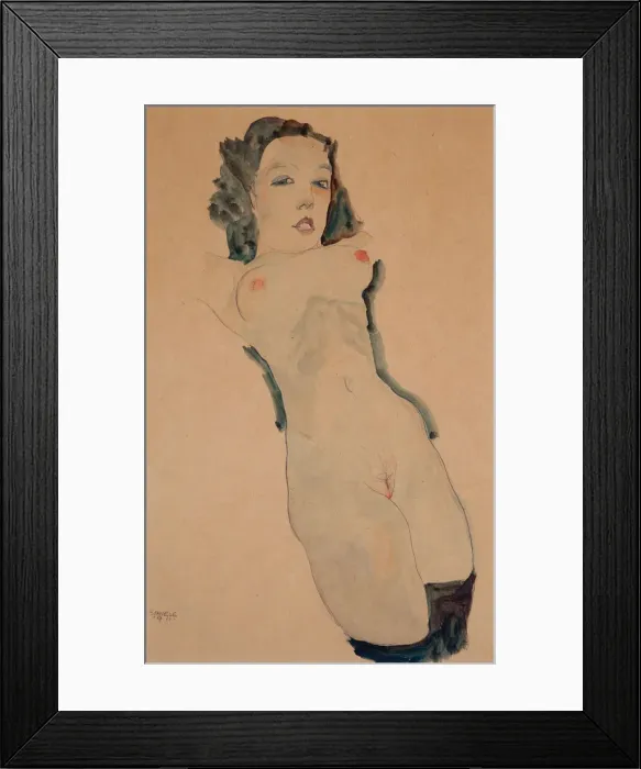 Framed Print : Reclining Nude with Black Stockings. Artist: Schiele, Egon (1890?1918)