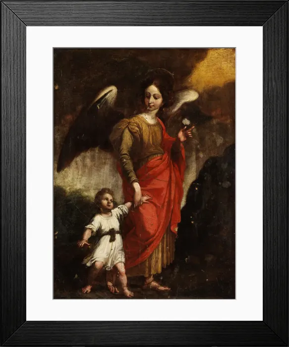 Framed Print : The Guardian Angel. Artist: Italian master Framed Print : The Guardian Angel. Artist: Italian master