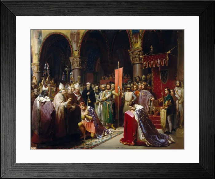 Framed Print : King Louis VII takes the standard at Saint-Denis. Artist: Mauzaisse, Jean-Baptiste (1784-1844)