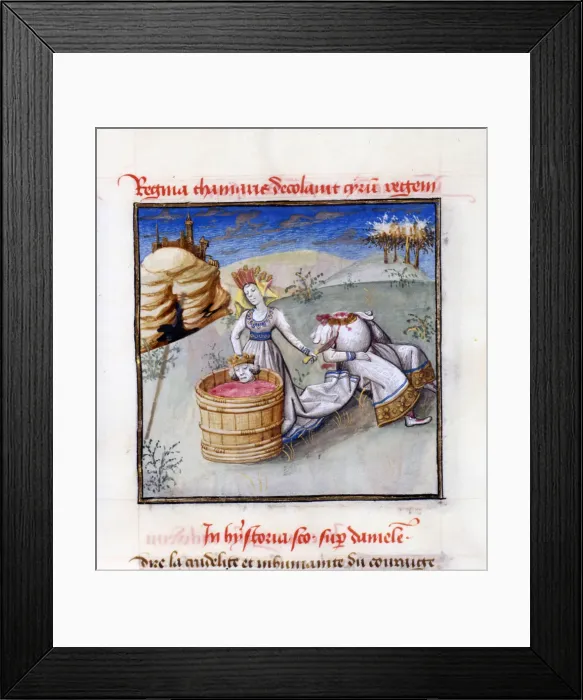 Framed Print : Queen Tomyris. From: Speculum Humanae Salvationis (Mirror of Human Salvation) by Ludolph of Saxony. Artist: Anonymous Framed Print : Queen Tomyris. From: Speculum Humanae Salvationis (Mirror of Human Salvation) by Ludolph of Saxony. Artist: Anonymous