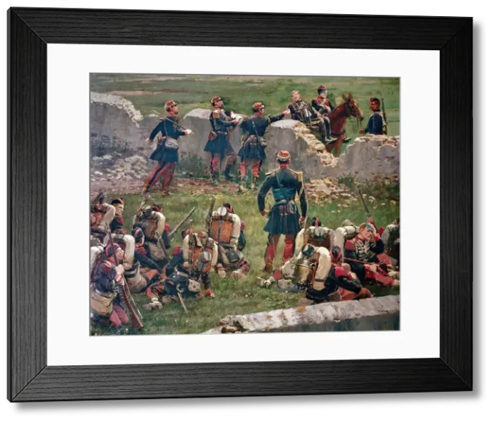 Framed Print : Evening of the battle of Rezonville (Gravelotte). Grenadiers of the Imperial Guard at rest, 16 Augus Artist: Detaille, Edouard (1848-1912) Framed Print : Evening of the battle of Rezonville (Gravelotte). Grenadiers of the Imperial Guard at rest, 16 Augus Artist: Detaille, Edouard (1848-1912)