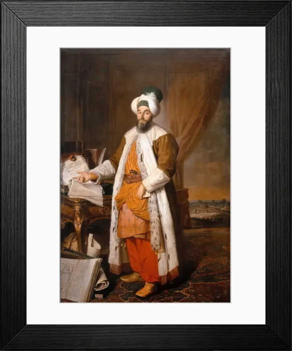 Framed Print : Portrait of Mehemet Said Pacha, Bey of Rumelia, special ambassador of the ottoman Sultan Mahmoud I i Artist: Aved, Jacques-Andre Joseph (1702-1766) Framed Print : Portrait of Mehemet Said Pacha, Bey of Rumelia, special ambassador of the ottoman Sultan Mahmoud I i Artist: Aved, Jacques-Andre Joseph (1702-1766)