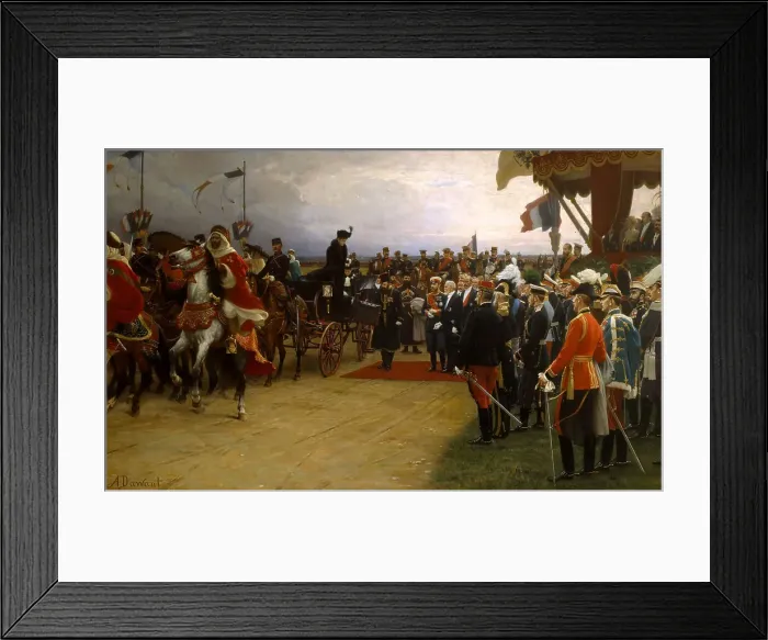 Framed Print : President Emile Loubet Welcoming Tsar Nicolas II and Tsarina Alexandra to the Manoeuvres at Betheny, Artist: Dawant (1852-1923) Framed Print : President Emile Loubet Welcoming Tsar Nicolas II and Tsarina Alexandra to the Manoeuvres at Betheny, Artist: Dawant (1852-1923)