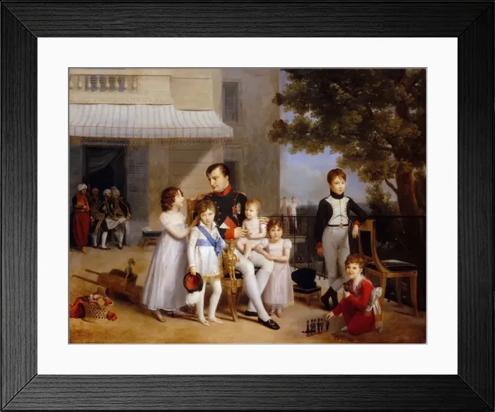 Framed Print : The Emperor Napoleon I on the terrace of the Chateau Saint-Cloud surrounded by his children. Artist: Ducis, Louis (1775-1847) Framed Print : The Emperor Napoleon I on the terrace of the Chateau Saint-Cloud surrounded by his children. Artist: Ducis, Louis (1775-1847)